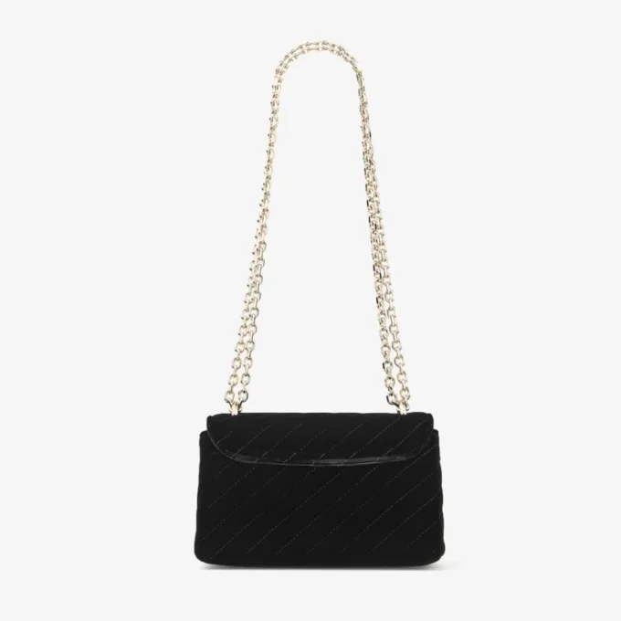 Curve Cross Body Small Black Quilted Velvet Crossbody Bag with Crystal Jc Bar