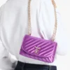Curve Cross Body Small Violet Orchid Quilted Satin Crossbody with Crystal Jc Bar