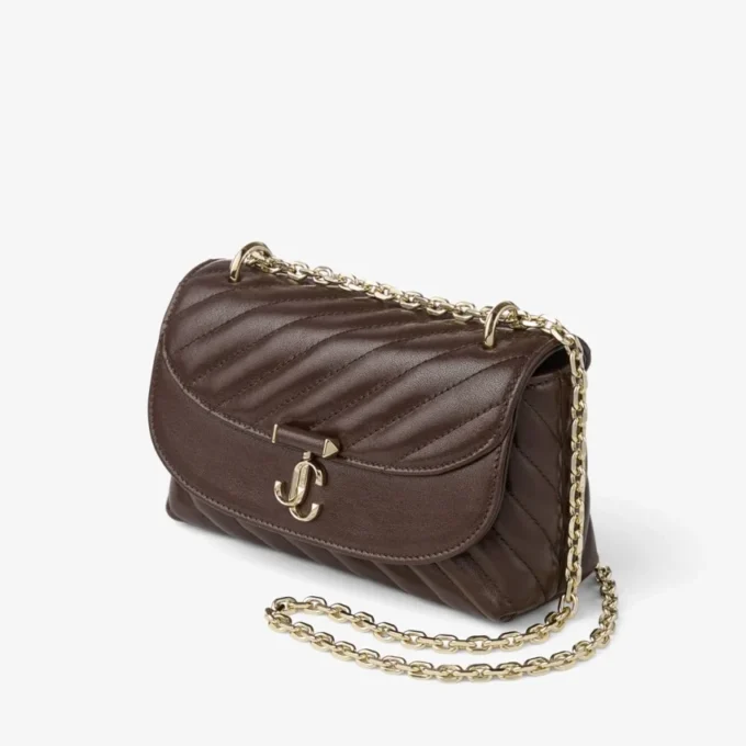Curve Crossbody Small Chocolate Quilted Biker Leather Crossbody Bag