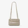 Curve Crossbody Small Gold Shimmer Suede Crossbody Bag with Hotfix Crystals
