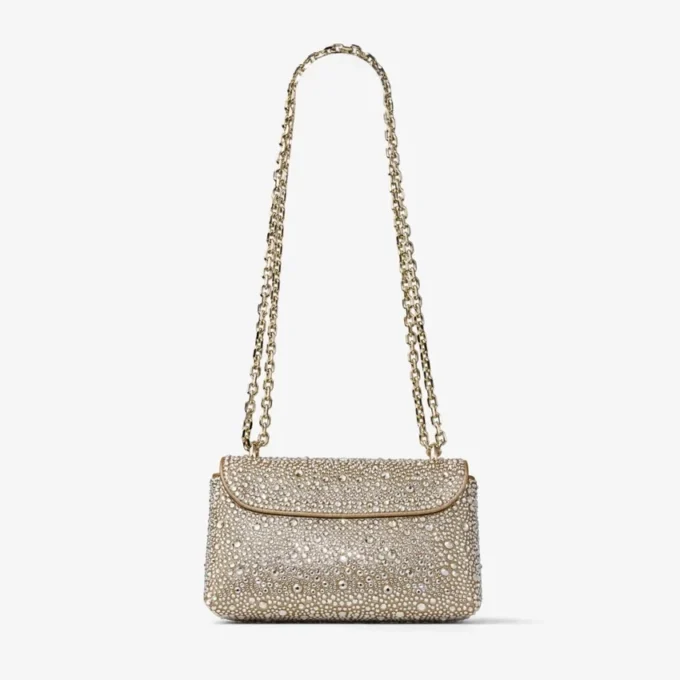 Curve Crossbody Small Gold Shimmer Suede Crossbody Bag with Hotfix Crystals