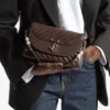 Curve Top Handle Chocolate Quilted Biker Leather Shoulder Bag with Pearl Embellishments
