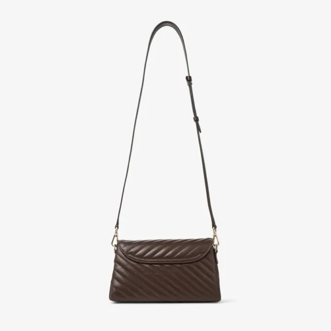 Curve Top Handle Chocolate Quilted Biker Leather Shoulder Bag with Pearl Embellishments