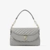 Curve Top Handle Dove Quilted Biker Leather Top Handle Bag with Pearl Detail