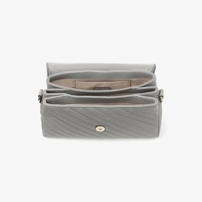 Curve Top Handle Dove Quilted Biker Leather Top Handle Bag with Pearl Detail
