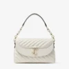 Curve Top Handle Latte Quilted Nappa Leather Top Handle Bag with Pearl Detail