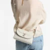 Curve Top Handle Latte Quilted Nappa Leather Top Handle Bag with Pearl Detail