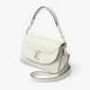 Curve Top Handle Latte Quilted Nappa Leather Top Handle Bag with Pearl Detail