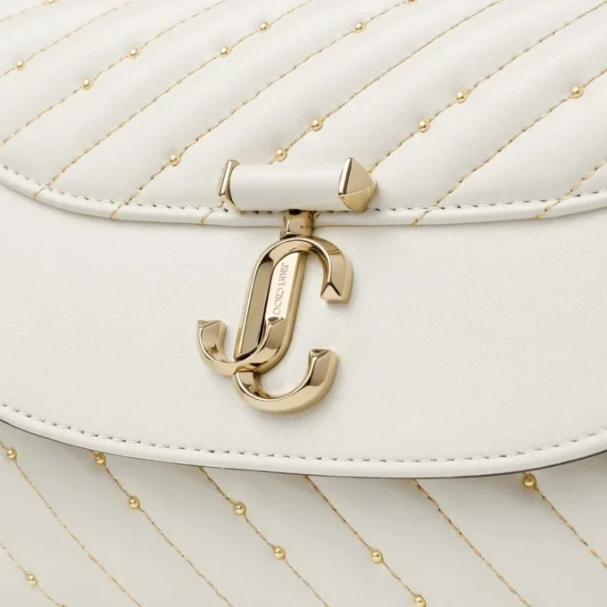 Curve Top Handle Latte Quilted Nappa Leather Top Handle Bag with Pearl Detail