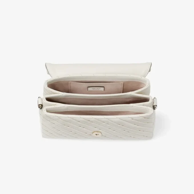 Curve Top Handle Latte Quilted Nappa Leather Top Handle Bag with Pearl Detail