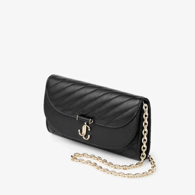 Curve Wallet with Chain Black Quilted Biker Leather Wallet with Chain