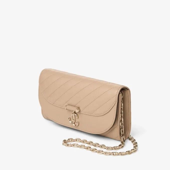 Curve Wallet with Chain Chai Quilted Biker Leather Wallet with Chain