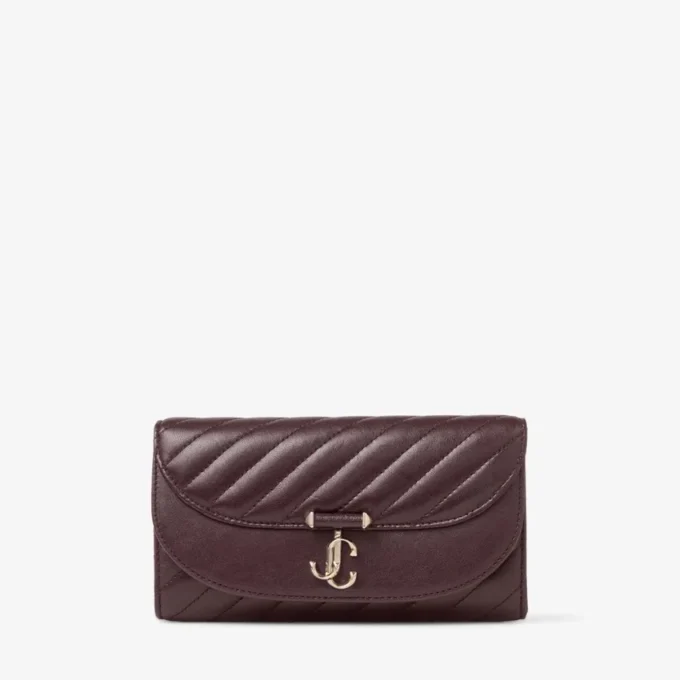 Curve Wallet with Chain Deep Merlot Quilted Biker Leather Wallet Chain