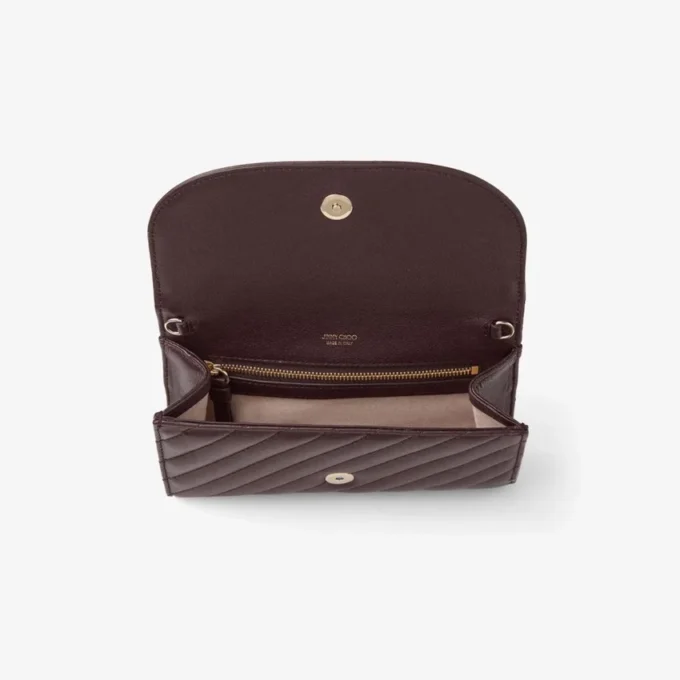 Curve Wallet with Chain Deep Merlot Quilted Biker Leather Wallet Chain
