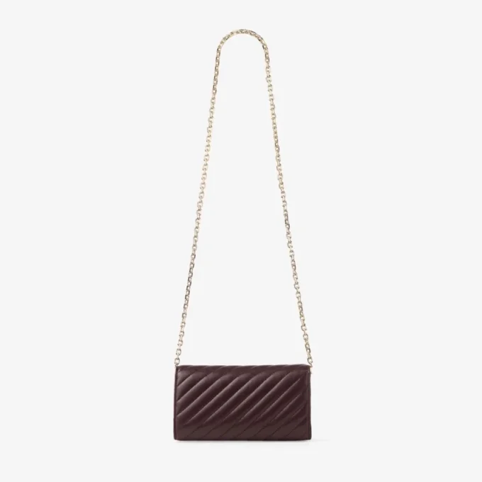 Curve Wallet with Chain Deep Merlot Quilted Biker Leather Wallet Chain