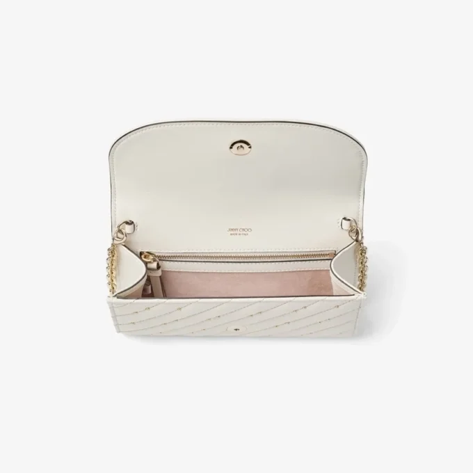 Curve Wallet with Chain Latte Quilted Nappa Leather Wallet with Chain