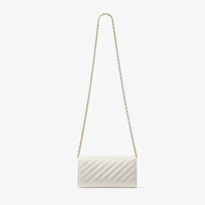 Curve Wallet with Chain Latte Quilted Nappa Leather Wallet with Chain