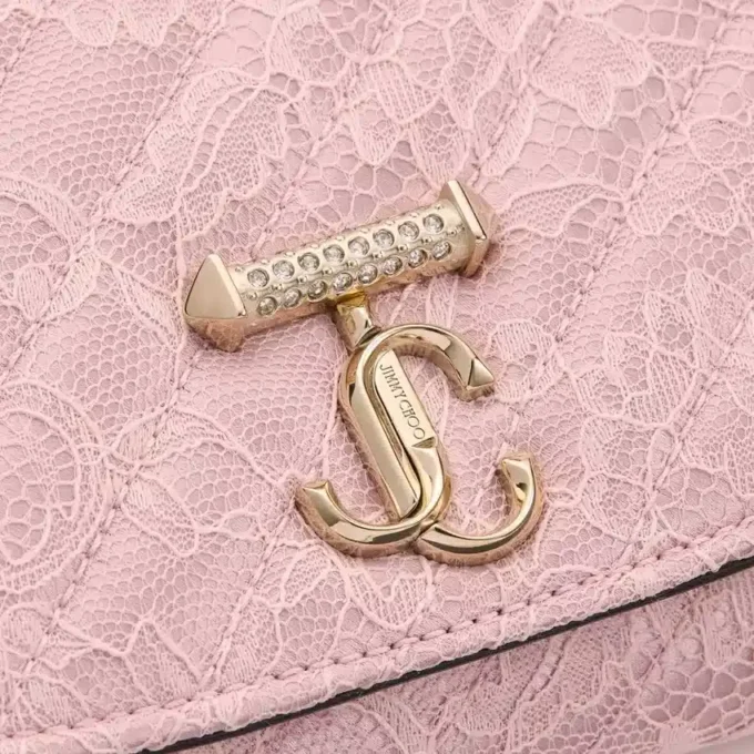 Curve Wallet with Chain Rose Quilted Jimmy Choo Lace Wallet Chain with Crystal Jc Bar