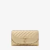 Curve Wallet with Chain Shiny Gold Quilted Metallic Leather Clutch