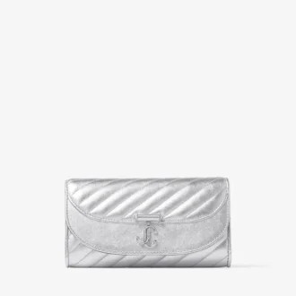 Curve Wallet with Chain Silver Quilted Metallic Nappa Leather Wallet with Chain