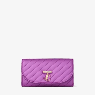 Curve Wallet with Chain Violet Orchid Quilted Satin Wallet Chain with Crystal Jc Bar