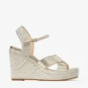 Dellena 100 Champagne Nappa Leather Wedge Sandals with Metallic Rope Thread