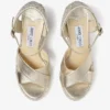 Dellena 100 Champagne Nappa Leather Wedge Sandals with Metallic Rope Thread
