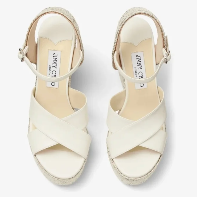 Dellena 100 Latte Nappa Leather Wedge with Metallic Rope Trim
