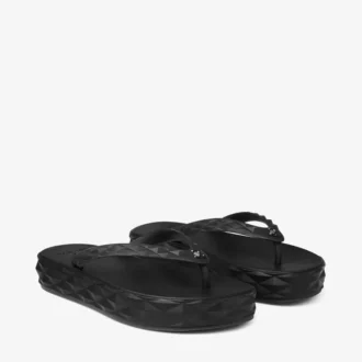 Diamond Flip Flop Black Rubber Flats