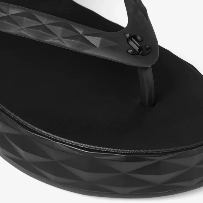 Diamond Flip Flop Black Rubber Flats