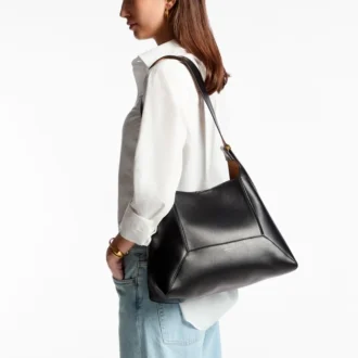 Diamond Hobo Medium Black Leather Shoulder Bag