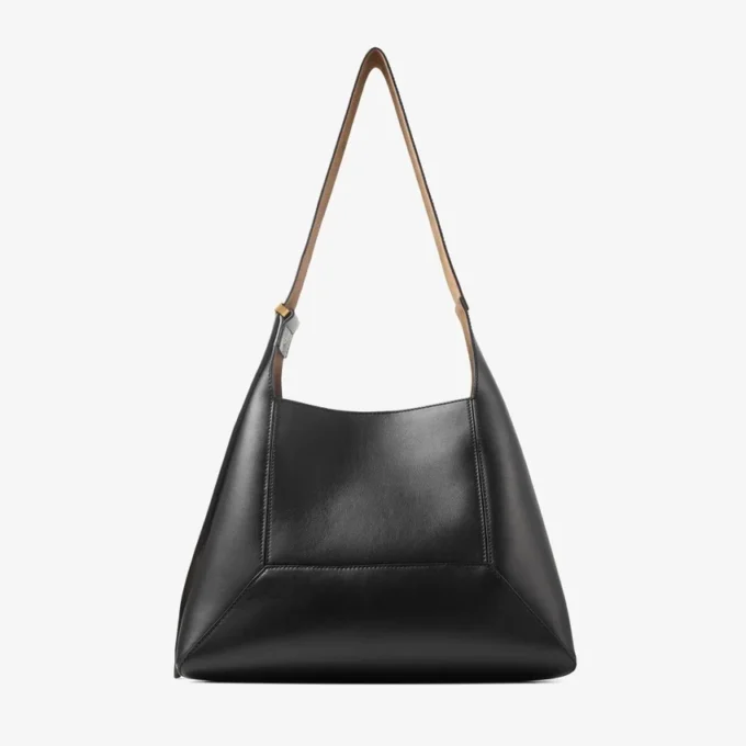 Diamond Hobo Medium Black Leather Shoulder Bag