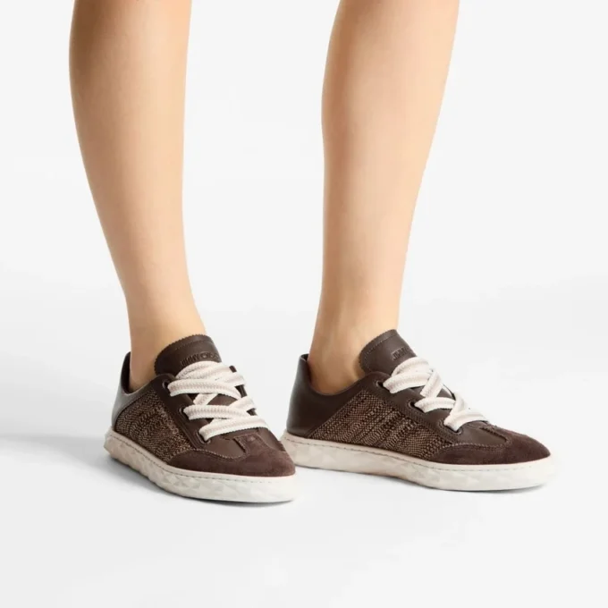 Diamond Light Flex F Chocolate and Latte Leather Mix and Fine Raffia Trainers