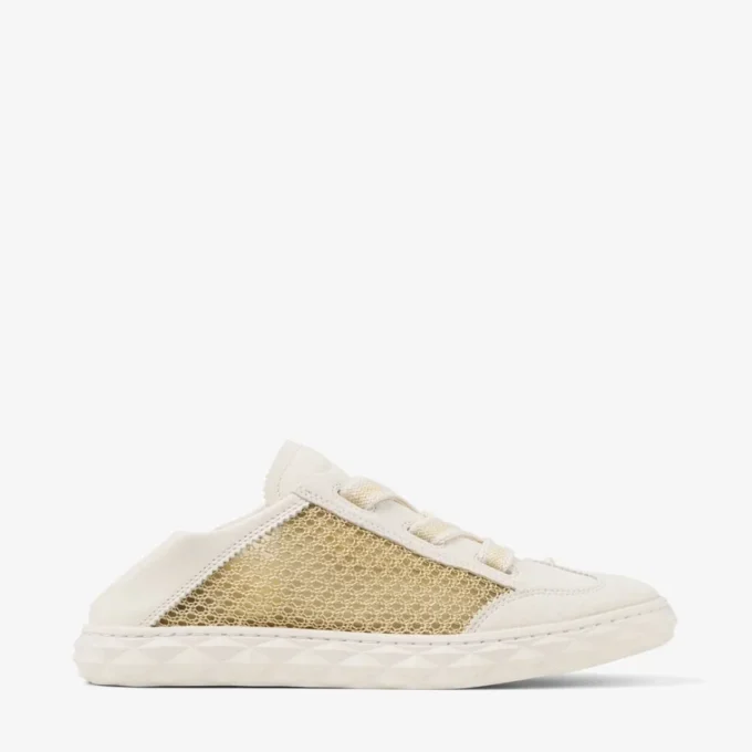 Diamond Light Flex F Gold and Latte Leather Mix and Metallic Woven Mesh Trainers