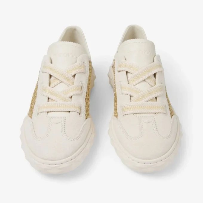 Diamond Light Flex F Gold and Latte Leather Mix and Metallic Woven Mesh Trainers