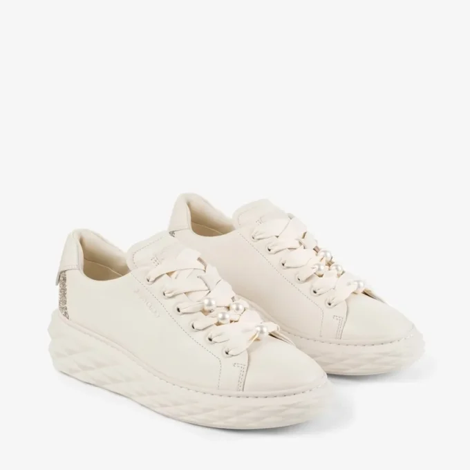 Diamond Light Maxi F Latte Smooth Leather and Coarse Glitter Trainers