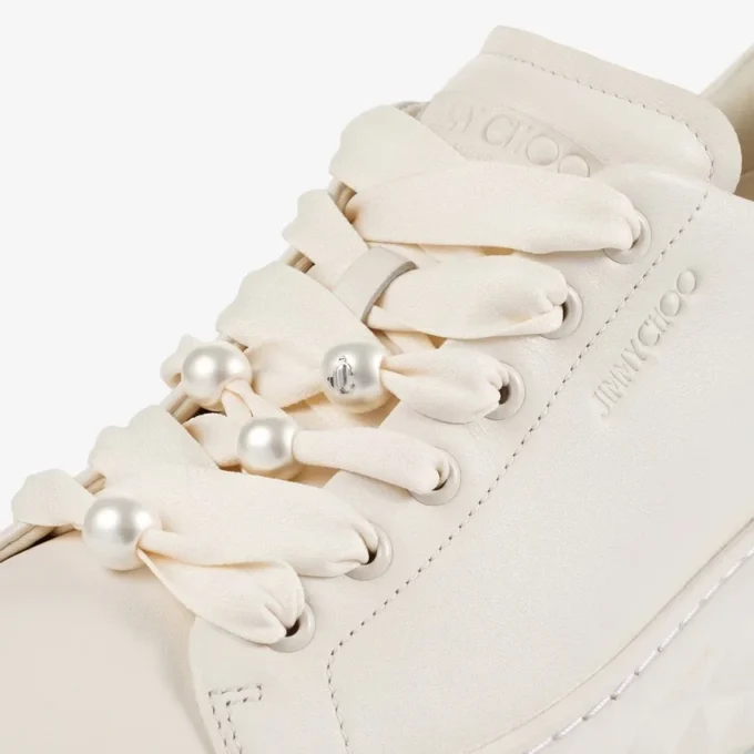 Diamond Light Maxi F Latte Smooth Leather and Coarse Glitter Trainers