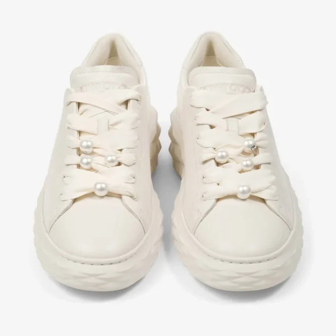 Diamond Light Maxi F Latte Smooth Leather and Coarse Glitter Trainers
