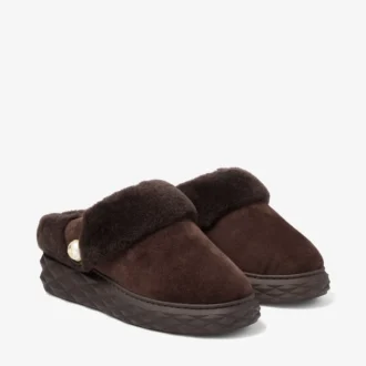 Diamond Maxi Mule F Chocolate Suede Mules with Shearling