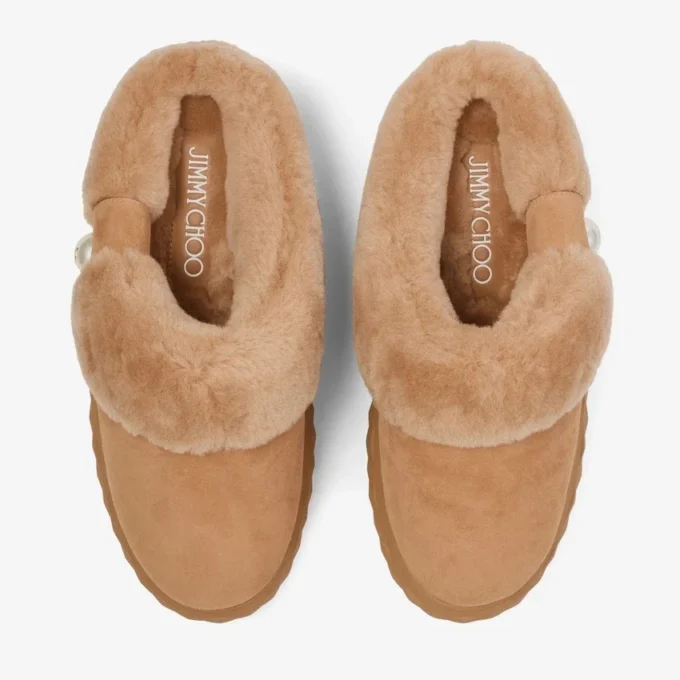 Diamond Maxi Mule F Toffee Suede Mules with Shearling