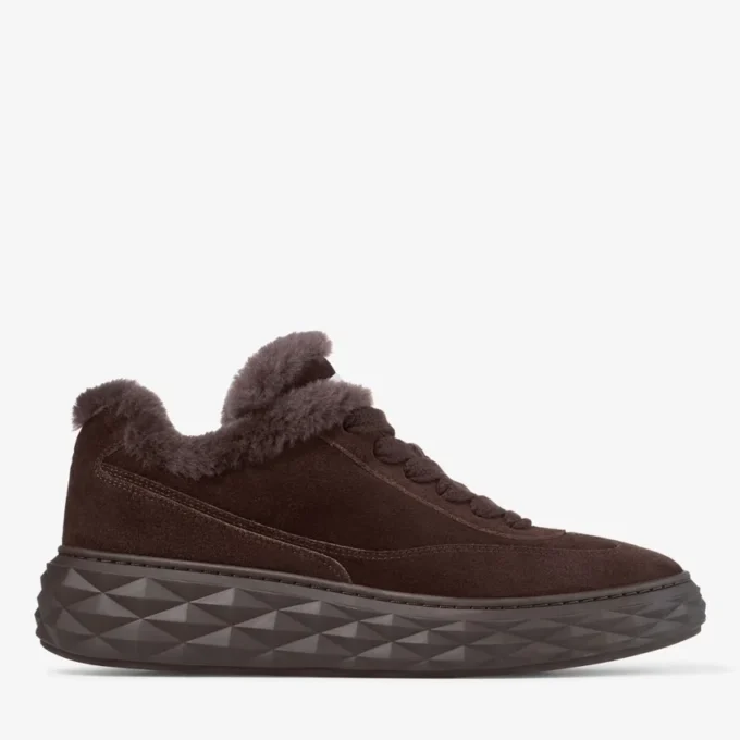 Diamond Maxi Retro M Chocolate Velvet Suede Low Top Trainers with Shearling
