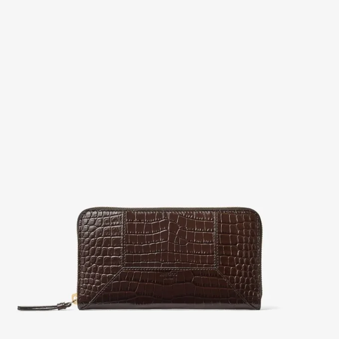 Diamond Pippa Chocolate Croc Embossed Calf Leather Wallet