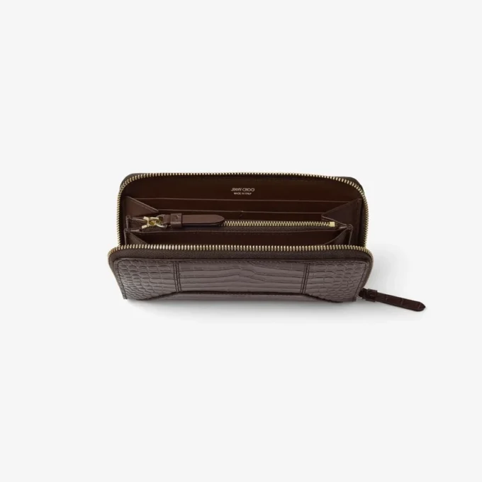 Diamond Pippa Chocolate Croc Embossed Calf Leather Wallet