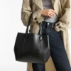 Diamond Tote Medium Black Calf Leather Tote Bag