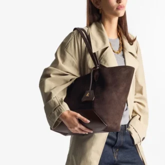 Diamond Tote Medium Coffee Suede Tote Bag