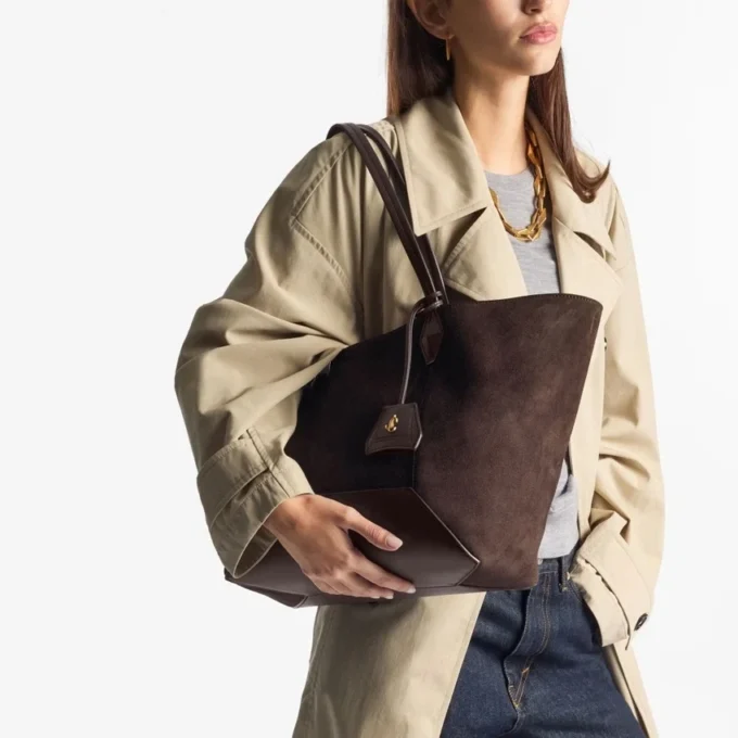 Diamond Tote Medium Coffee Suede Tote Bag