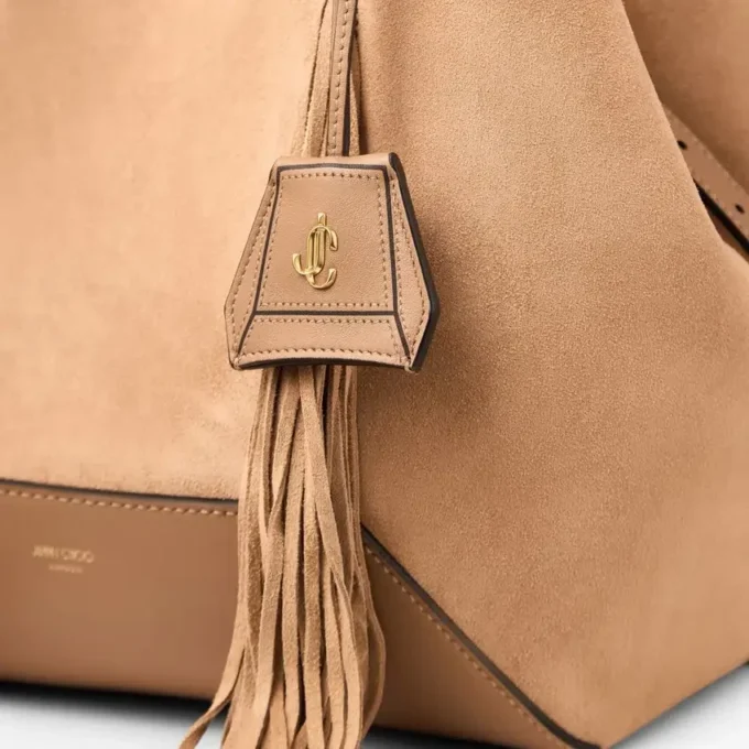 Diamond Tote Medium Toffee Suede Tote Bag with Fringes