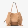 Diamond Tote Medium Toffee Suede Tote Bag with Fringes