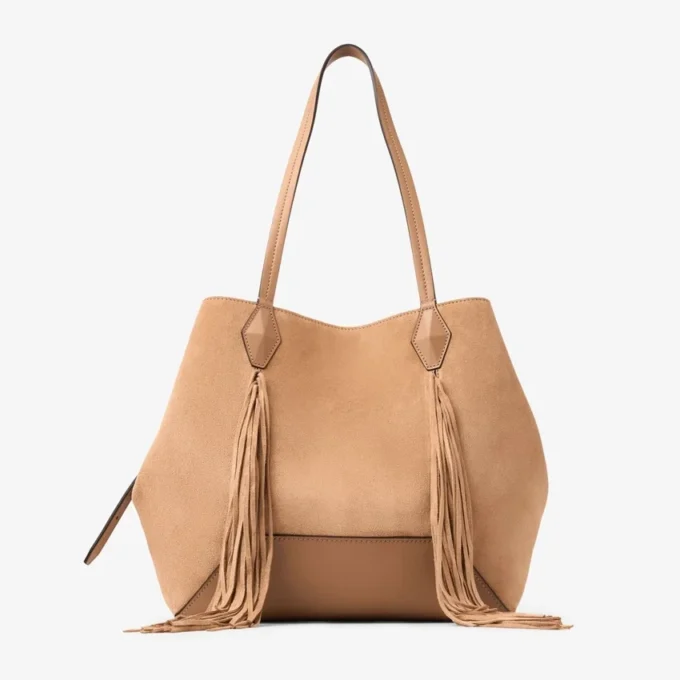 Diamond Tote Medium Toffee Suede Tote Bag with Fringes