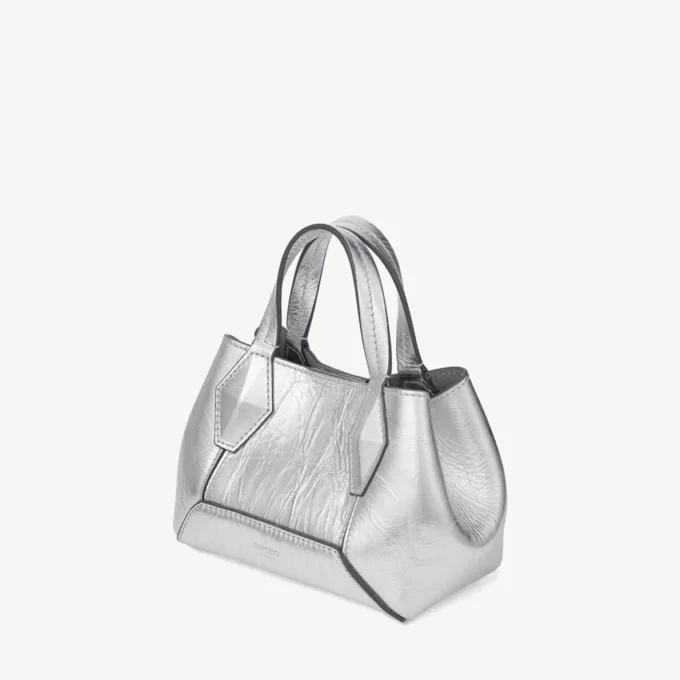 Diamond Tote Mini Silver Vintage Metallic Leather Mini Bag